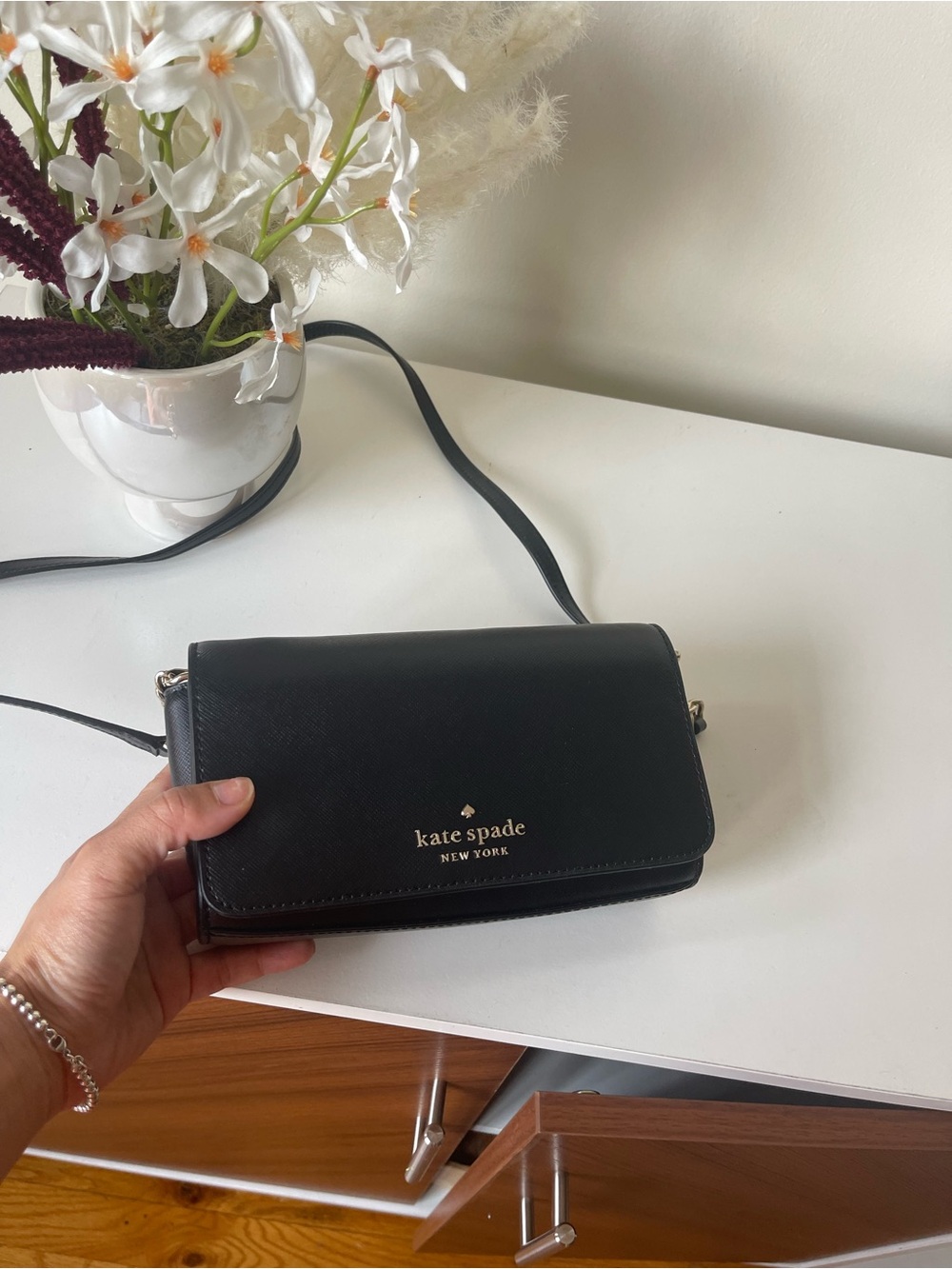 kate spade Black Leather Crossbody Wallet